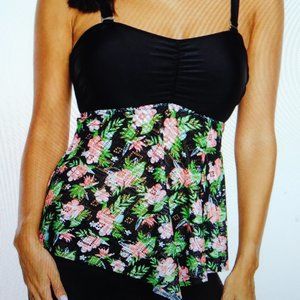 Swim Tankini Top - Size L (12-14) Multicolor Floral - Adj. Straps - New